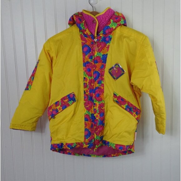 Vintage Youth Obermeyer Size 6 Ski Jacket Coat Yellow Floral Vibrant Y2K 90s